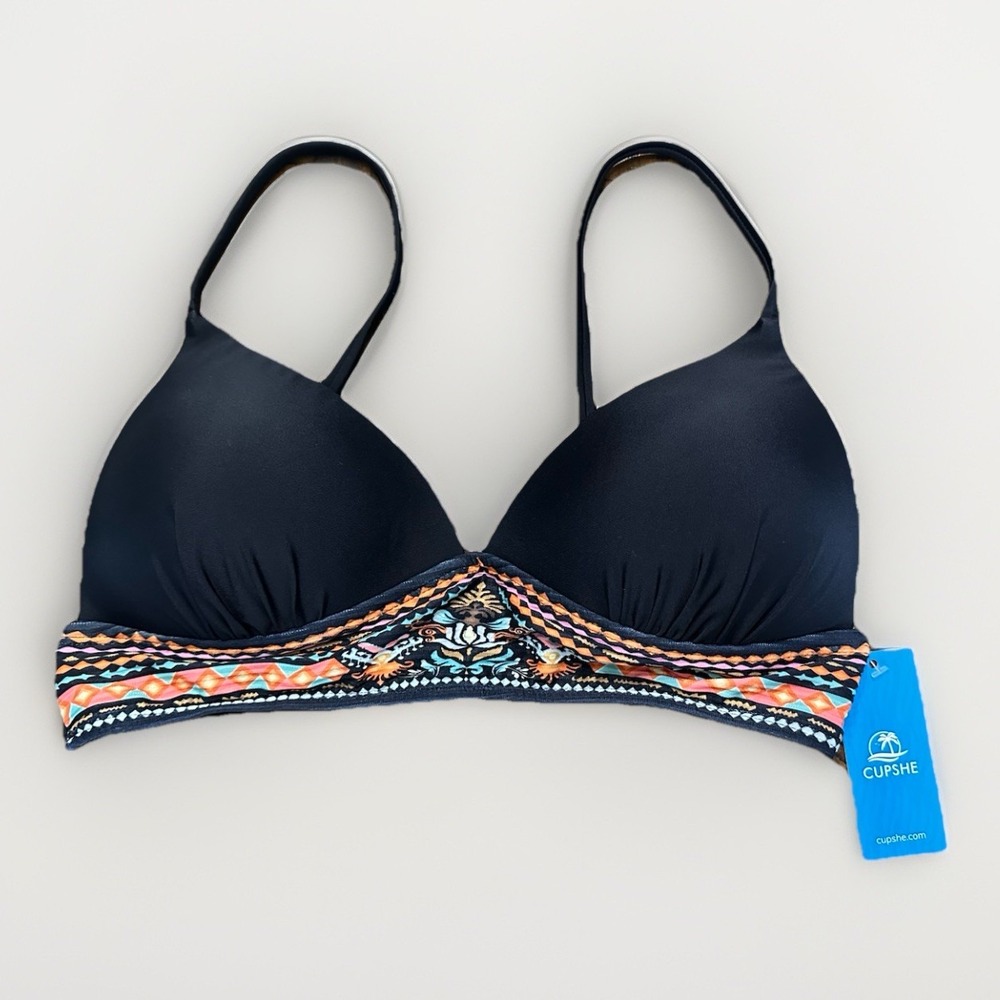 Cupshe Black Bikini Top Size Medium NWT Fiesta Design Sz Medium